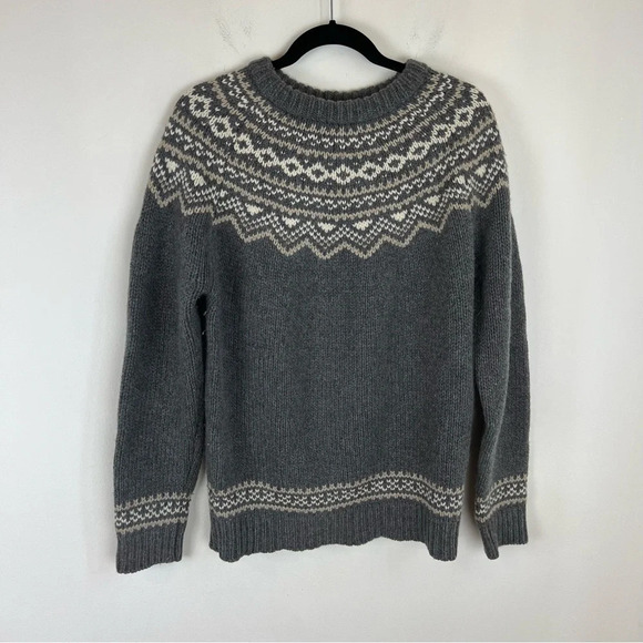 Cole Haan Fair Isle Wool Cashmere Crewneck Chunky Sweater Gray Size M - Picture 1 of 5